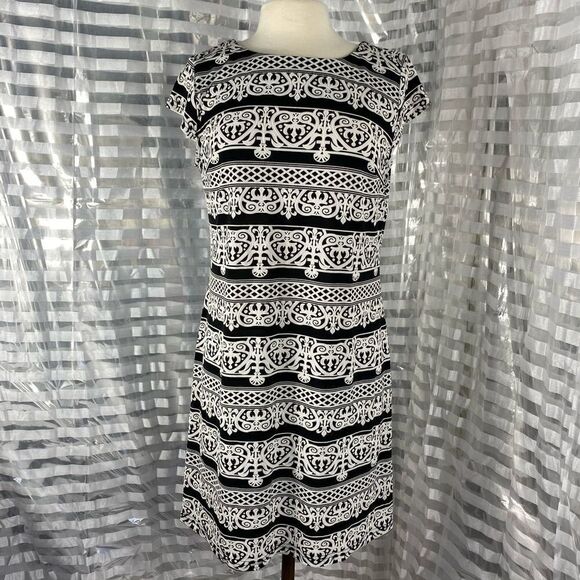 Madison Leigh Black/White Graphic Print Sheath Dress - Picture 1 of 6